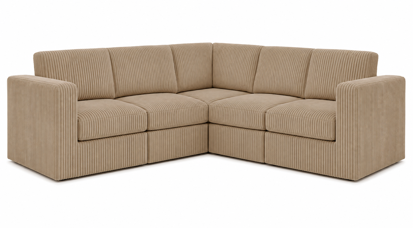CorduRoyal Compressed Square Arm Full Foam 5 Seat L Shape Corner Sofa Couch - 5 seater